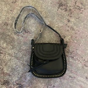 Studded Vegan Leather Saddle Crossbody Bag